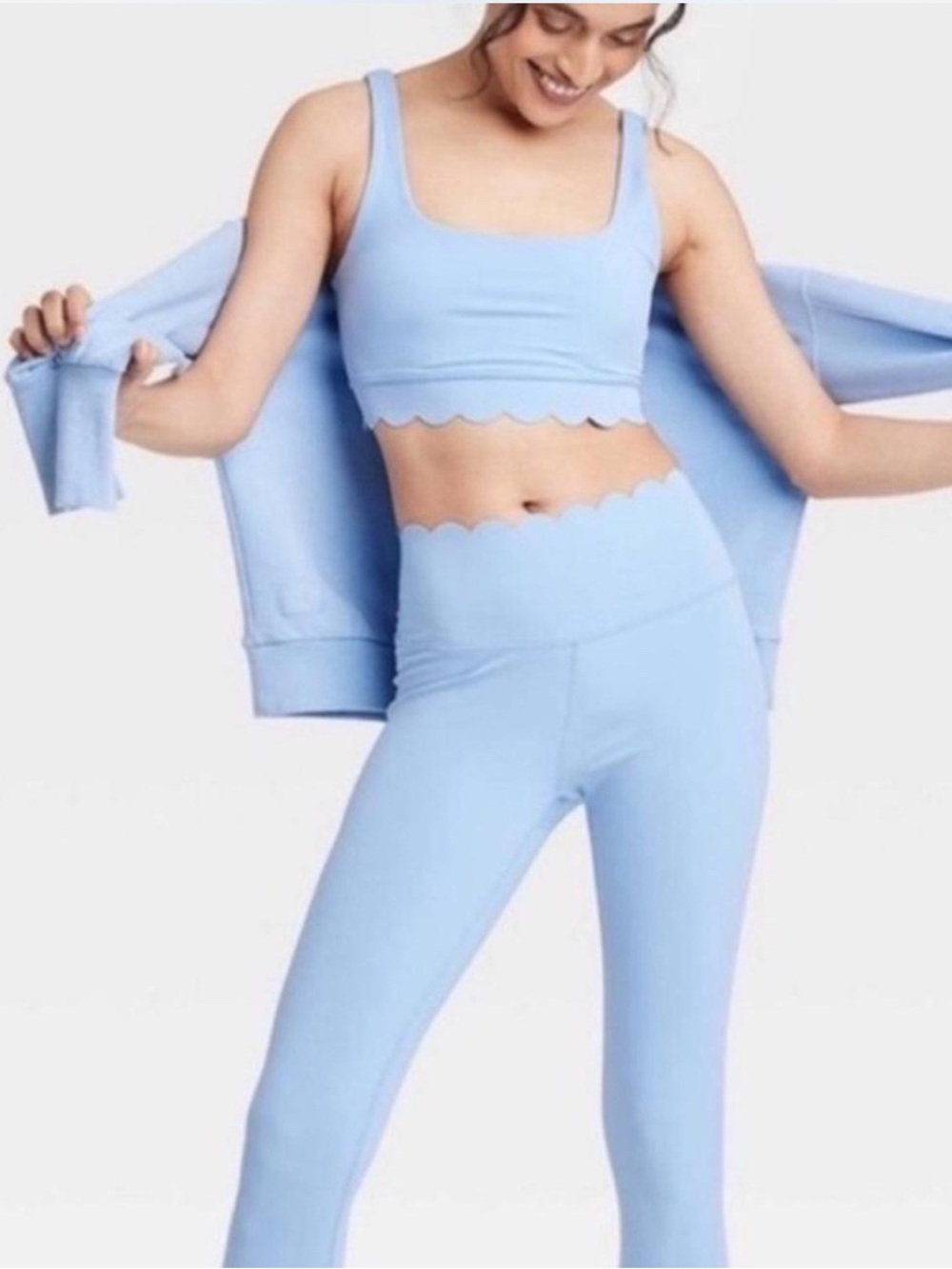 JoyLab Light Blue Scallop Edge Bralette & Leggings Set